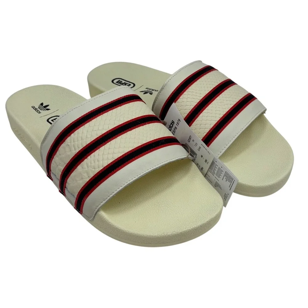 Adidas Mens Adilette X ESPN 1979 Slides 11 Cream Red Striped Sandals GZ1077 NWT